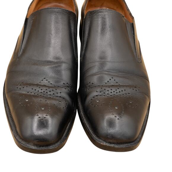 Johnston Murphy Black Leather Handcrafted Italy Brogue Loafers Mens 10 M Dress - Picture 3 of 10